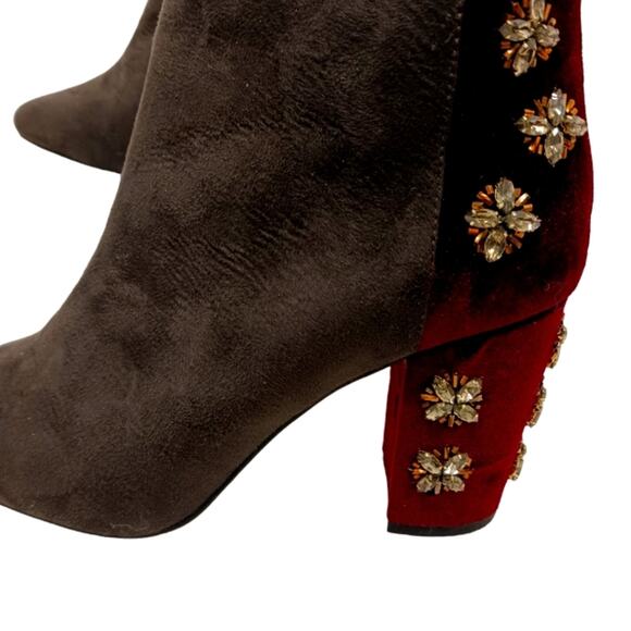 Faryl Roen Ankle Boots Sz 8.5 Maroon Colorblock Jeweled Cowgirl Boho Patchwork - Picture 6 of 16